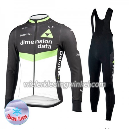 Set Fietsshirt Lange Mouw + Lange Koersbroek 2017 Dimension Data Dames N001 Winter Thermal Fleece